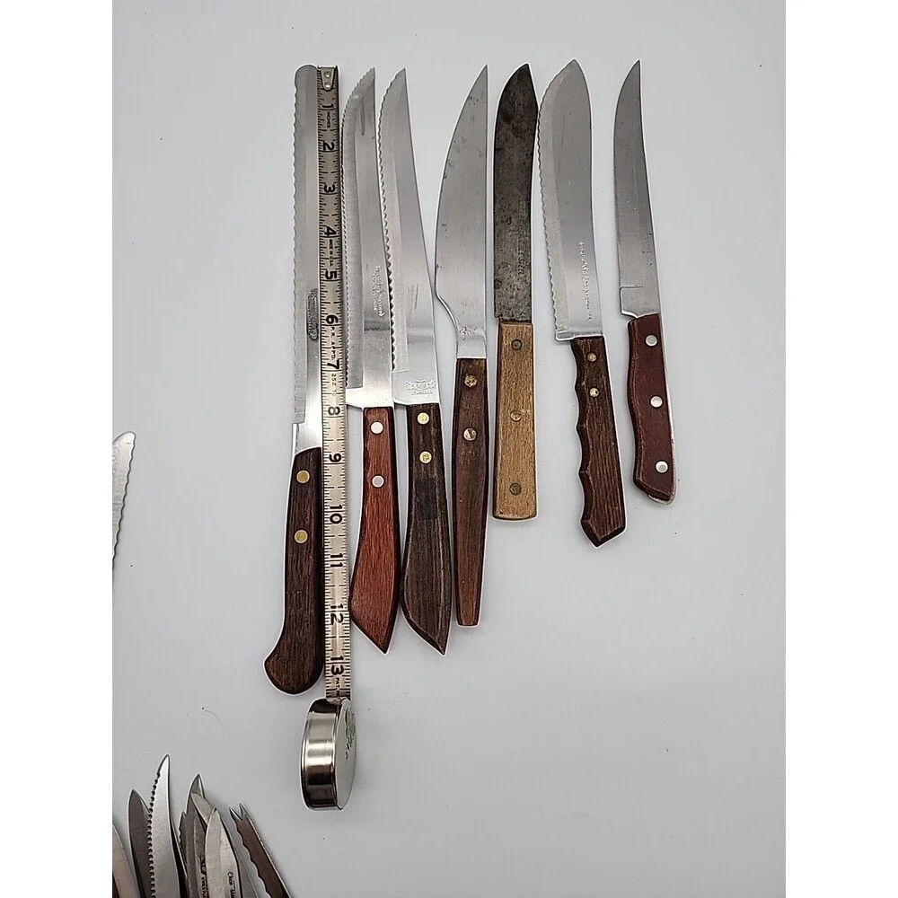 Vintage Kitchen Knives with Wood Handles Various Makers Lot Of 7 Knives